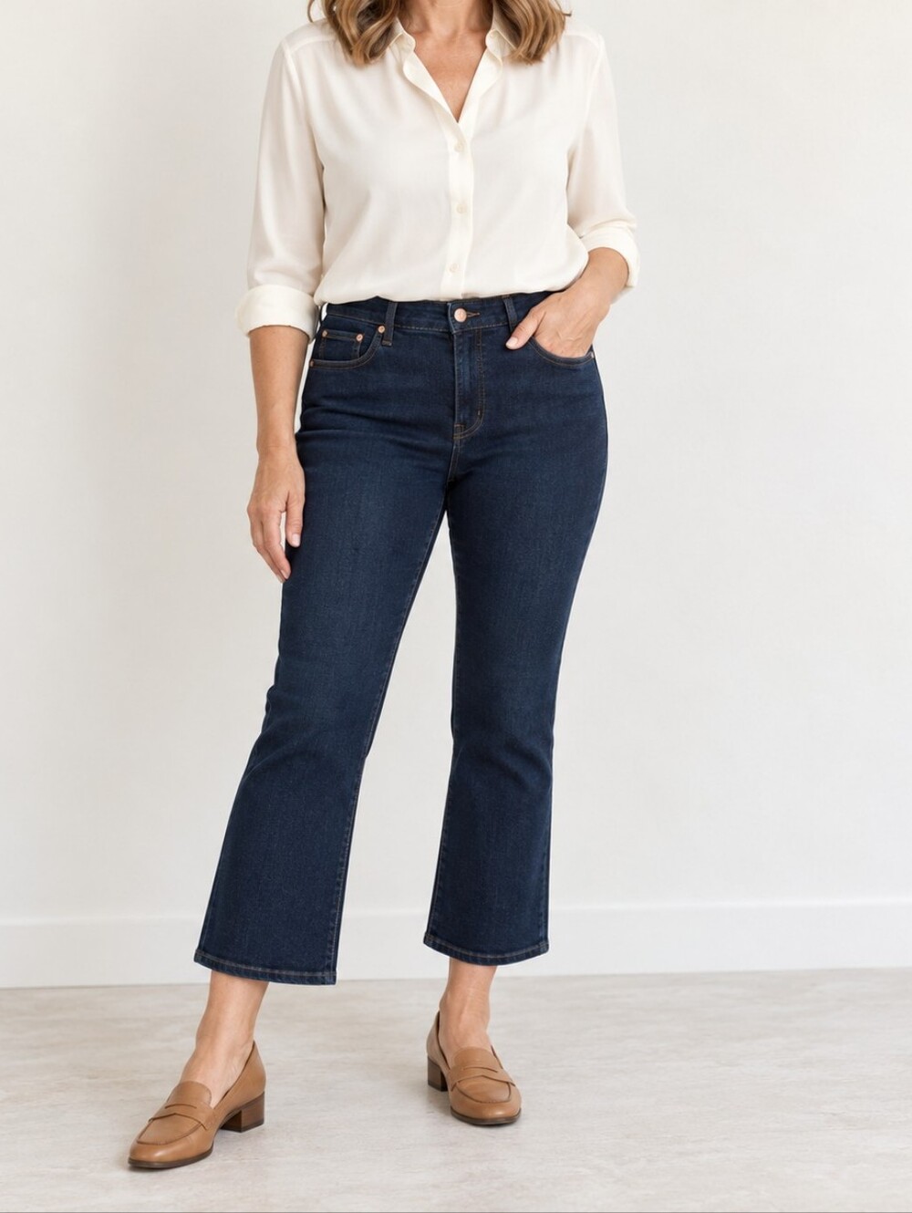 NWOT Talbots Women’s Dark Wash Crop Flare Stretch Jeans Preppy Polished Grandma